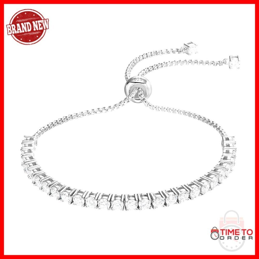 Moissanite Tennis Bracelet Adjustable Sterling Silver Elegant Minimal Classic